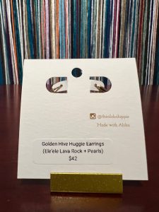Golden hive huggie earrings (ele’ele lava rock + pearls), photo 4