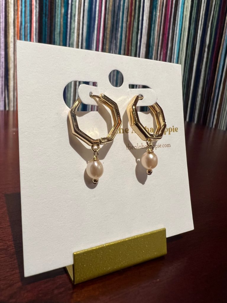 Golden hive huggie earrings fresh water pearls by Aloha Hippie