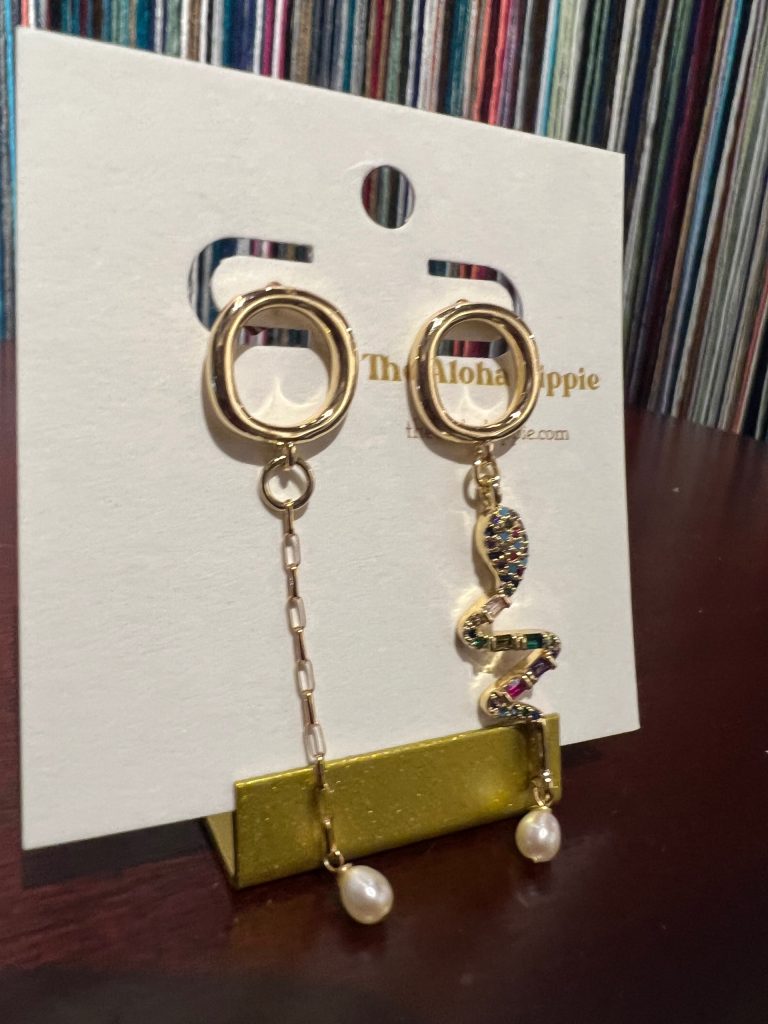 Big o studs snake charm + pearls by Aloha Hippie