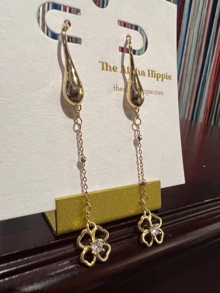 Teardrop hooks satellite chain + flower charms by Aloha Hippie