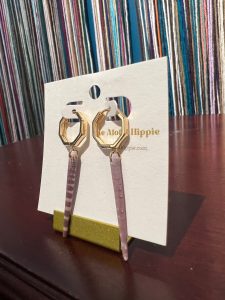 New golden hive huggie earrings (Hawaiian tiger sea urchin), photo 3