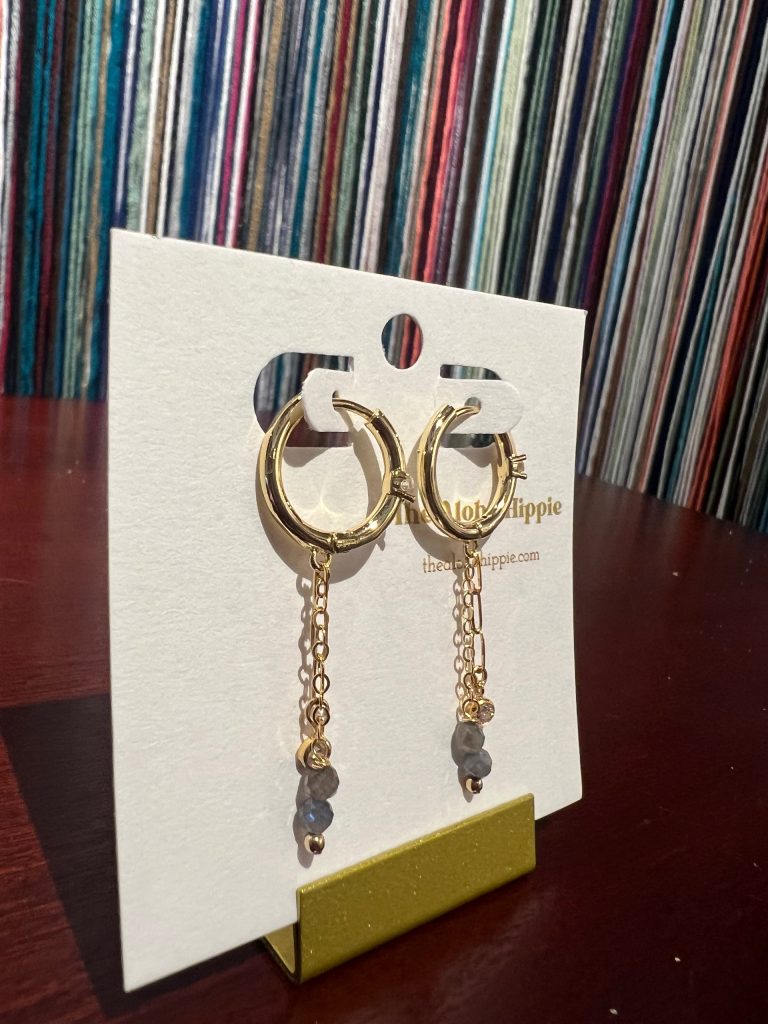 New gem drip earrings (blue sapphire + crystals) by Aloha Hippie