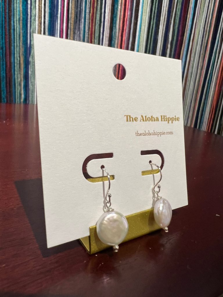 Sterling silver fin hook earrings (fresh water moon pearls) by Aloha Hippie