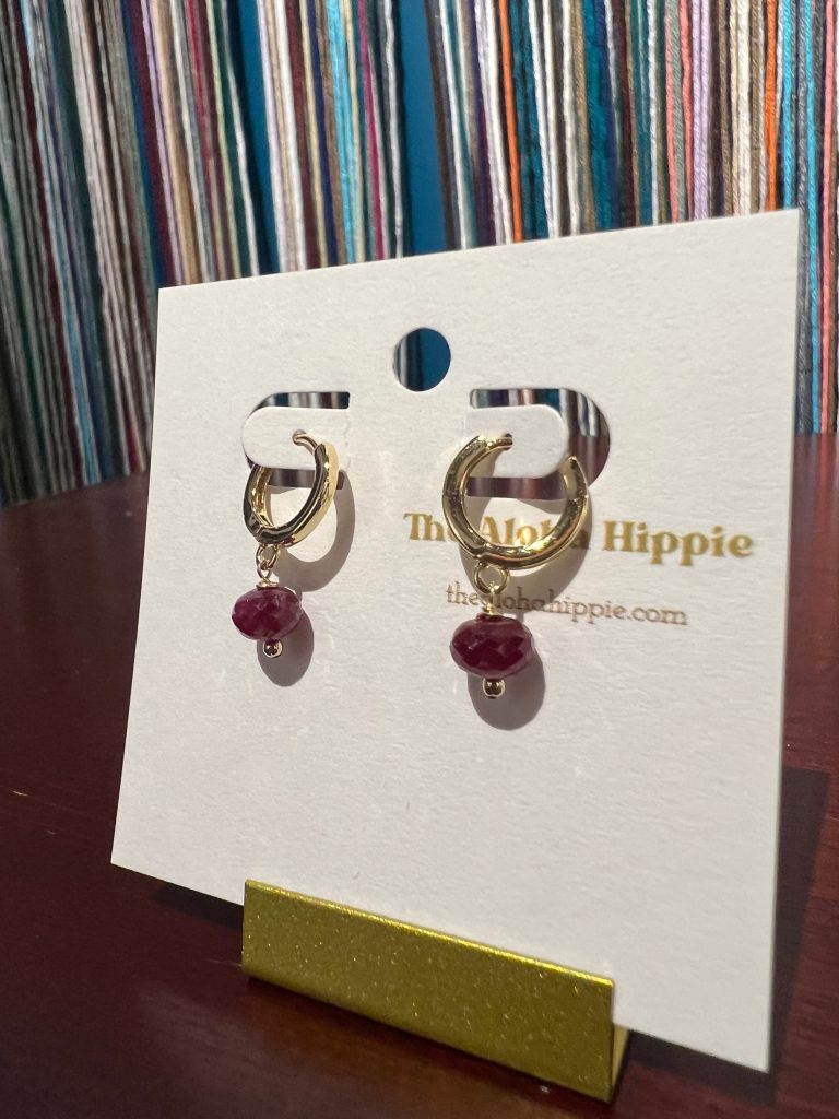Classic huggie earrings (vintage corundum/ruby) by Aloha Hippie